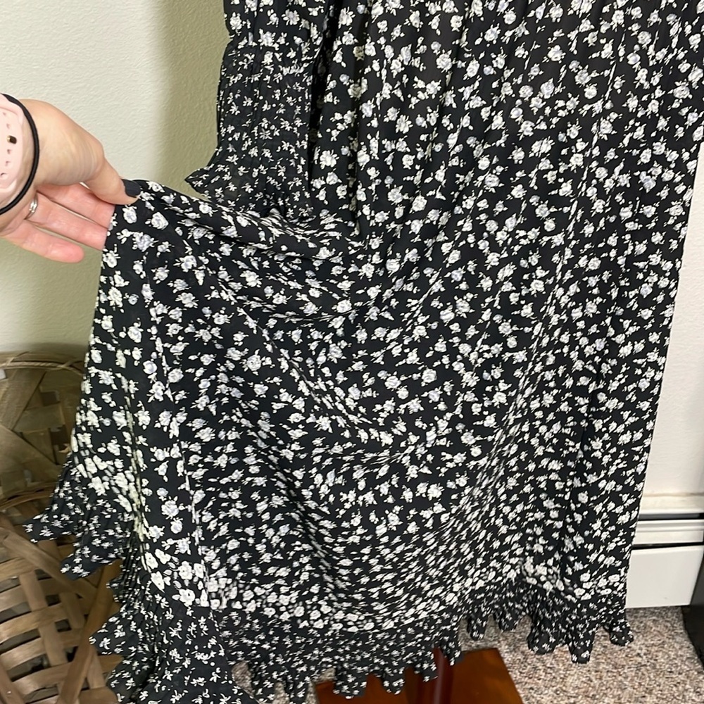 Vintage Diane Fres Floral Full Length Ruffle Flutter Dress BlackGray Cream/White - Picture 7 of 16